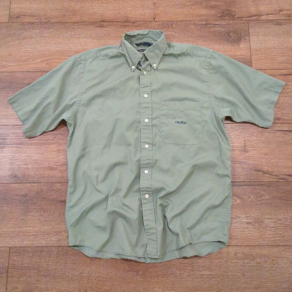 VTG Nautica Men's‎ Medium Short Sleeve Shirt Skater Surf Preppy Light Green Y2K